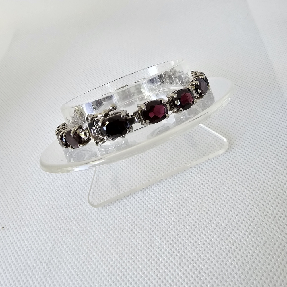 Vintage Genuine Garnet Tennis Bracelet Sterling Silver!
